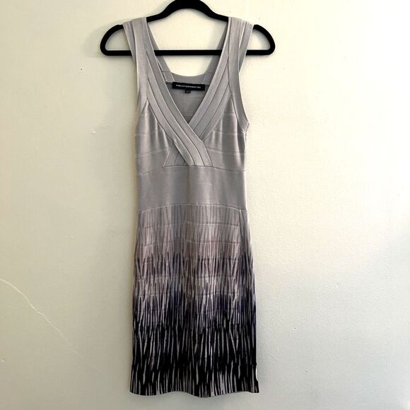FRENCH CONNECTION Futuristic Knit Fitted Bodycon Bandage Dress, Silver- Size 6 - Picture 1 of 10